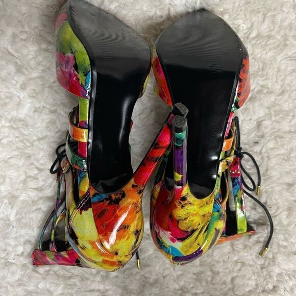 Steve Madden STF Floral Multi color patent lace up Stilettos pointed toe SZ8M - Picture 11 of 11